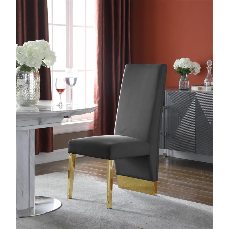 Meridian Furniture Porsha 19"H Velvet Dining Chair in Gray (Set of 2) Cymax Business