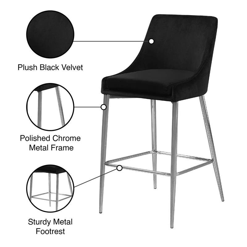 Meridian Furniture Karina 27.5 H Velvet Counter Stool in Black Set of 2 BushFurnitureCollection