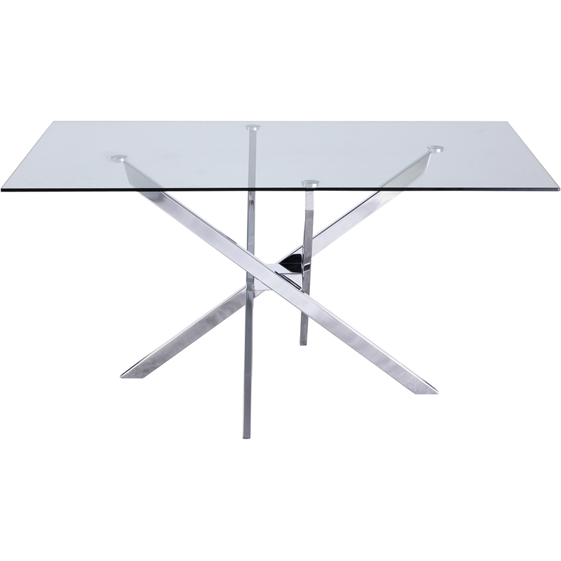 Meridian Furniture Xander Tempered Glass Top Dining Table in Clear/Chrome