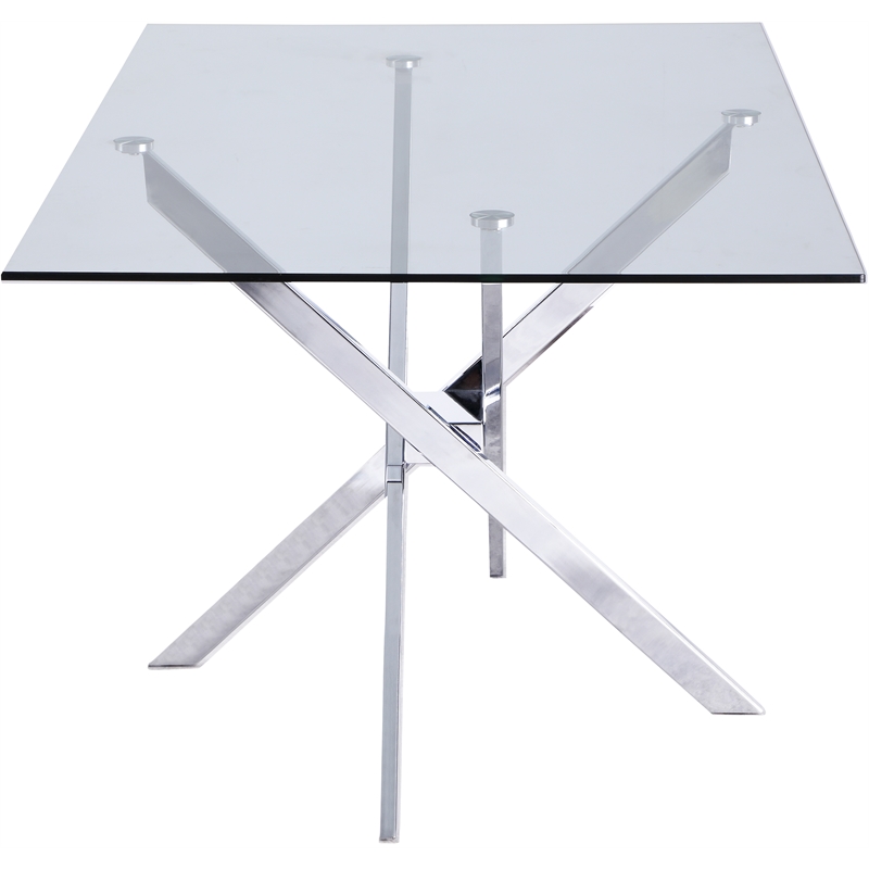 Meridian Furniture Xander Tempered Glass Top Dining Table in Clear/Chrome