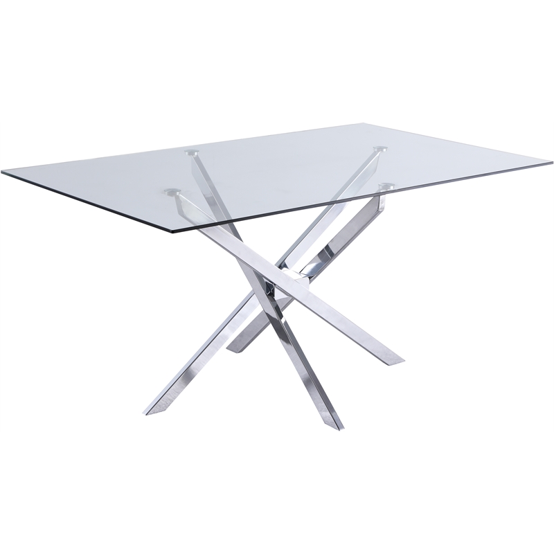 Meridian Furniture Xander Tempered Glass Top Dining Table in Clear/Chrome