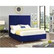 Meridian Furniture Candace Solid Wood Tufted Velvet King Bed in Navy