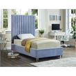 Meridian Furniture Candace Solid Wood Tufted Velvet Twin Bed in SKy Blue