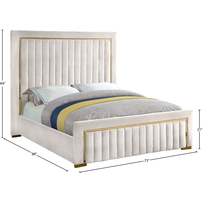 Meridian Furniture Dolce Solid Wood and Velvet Queen Bed in Cream