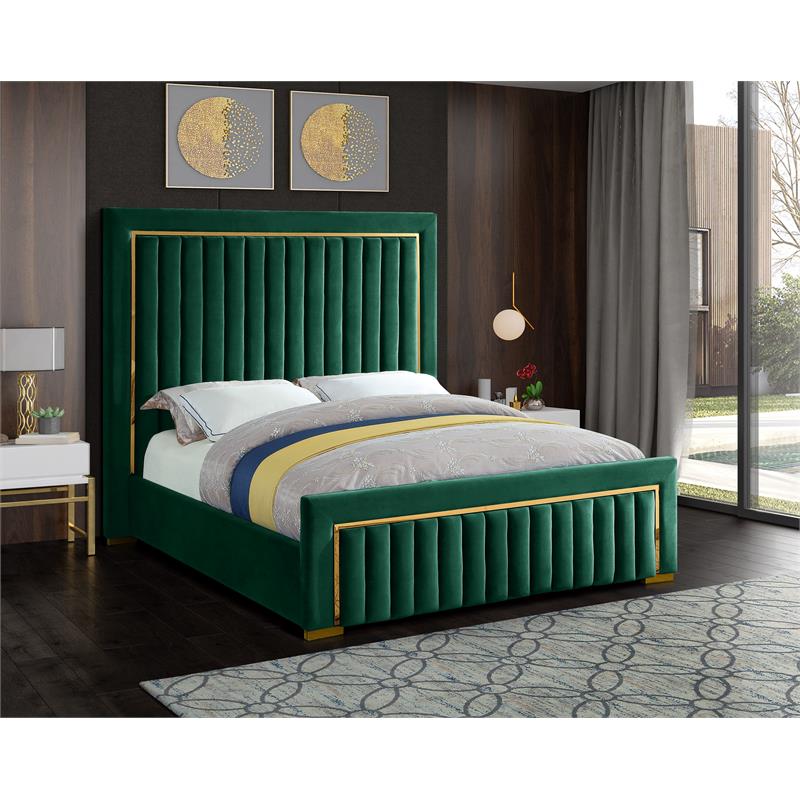 Meridian Furniture Dolce Solid Wood and Velvet King Bed in Green