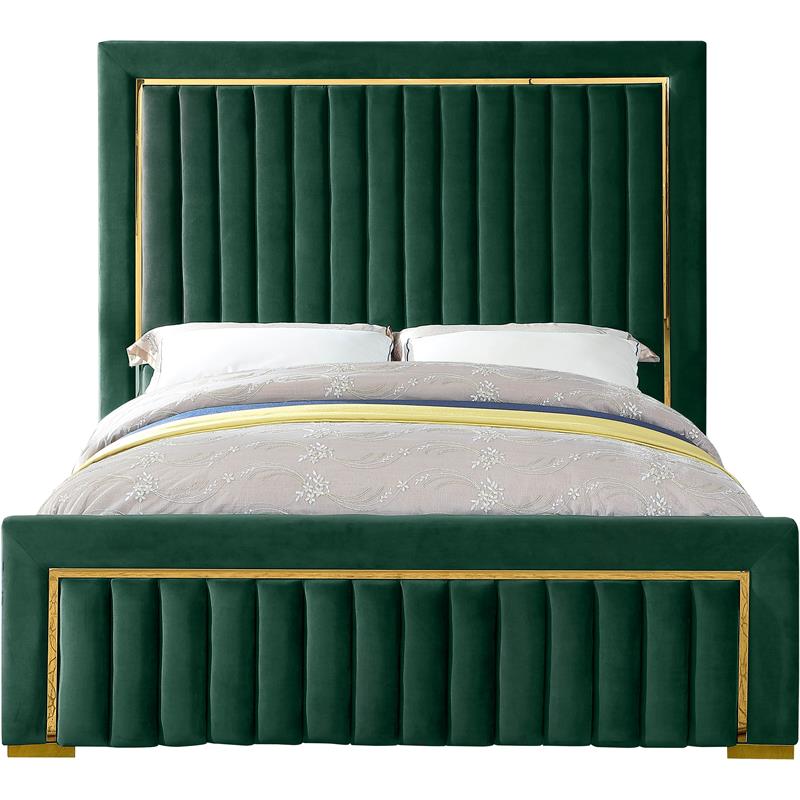 Meridian Furniture Dolce Solid Wood and Velvet King Bed in Green