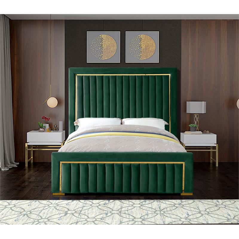 Meridian Furniture Dolce Solid Wood and Velvet King Bed in Green