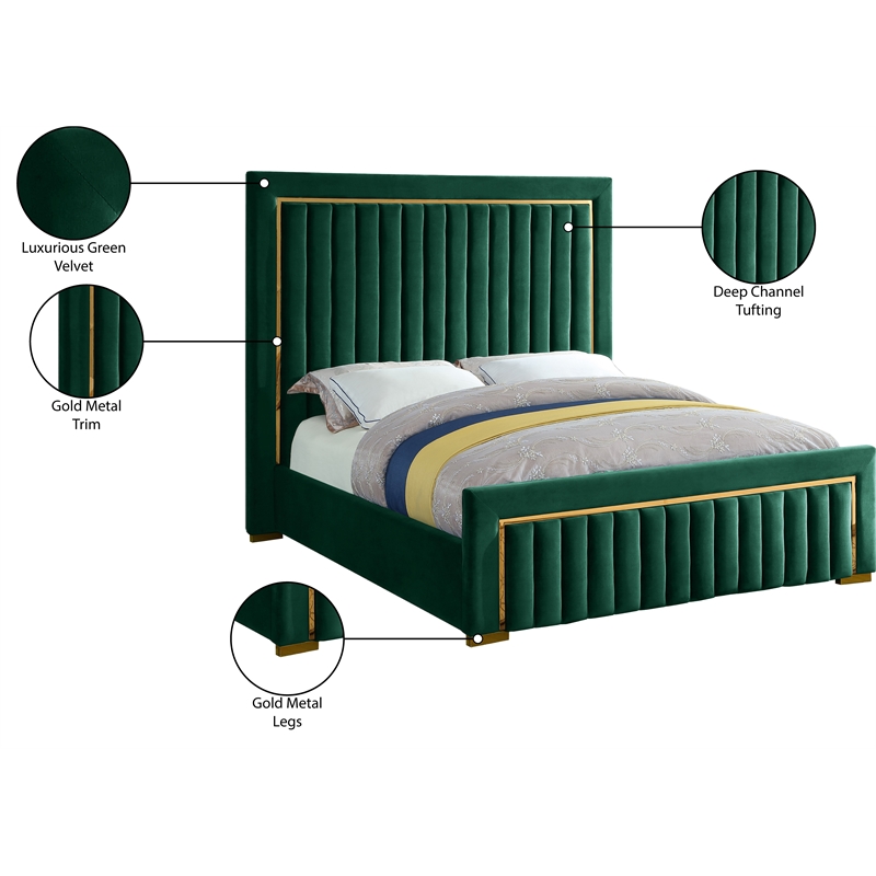 Meridian Furniture Dolce Solid Wood and Velvet King Bed in Green