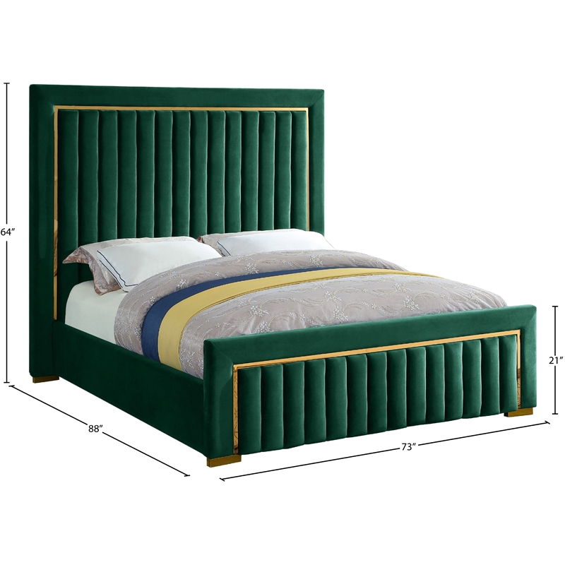Meridian Furniture Dolce Solid Wood and Velvet Queen Bed in Green