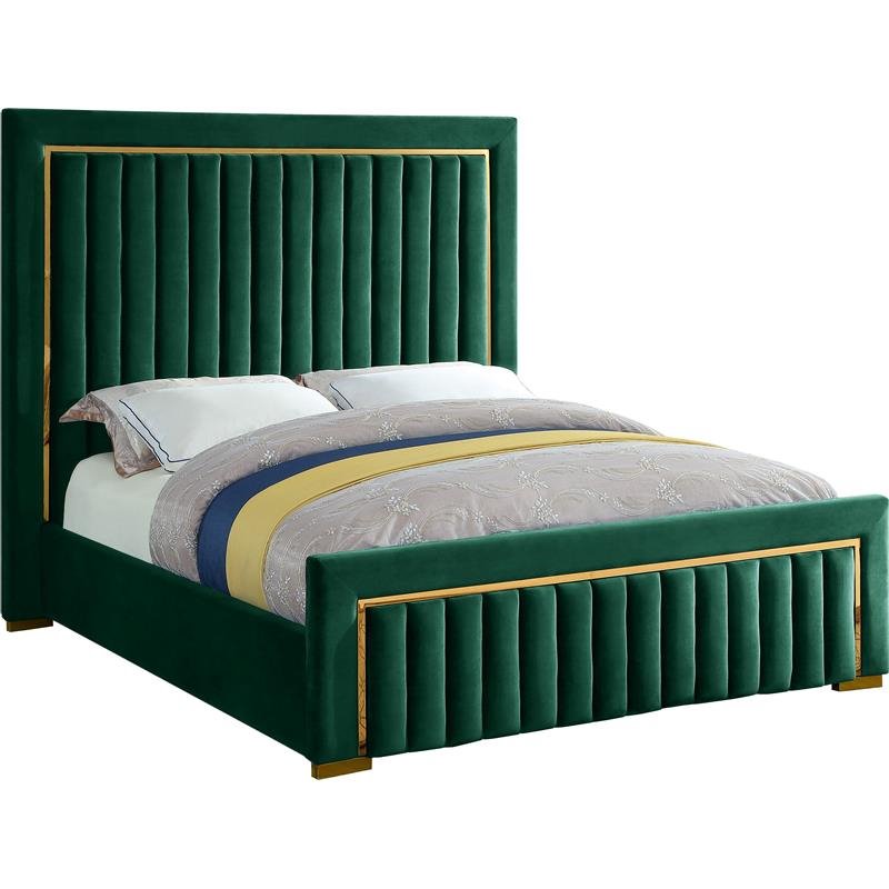 Meridian Furniture Dolce Solid Wood and Velvet Queen Bed in Green