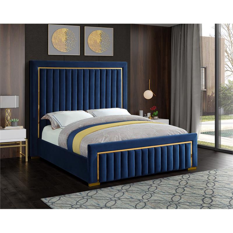 Meridian Furniture Dolce Solid Wood and Velvet King Bed in Navy