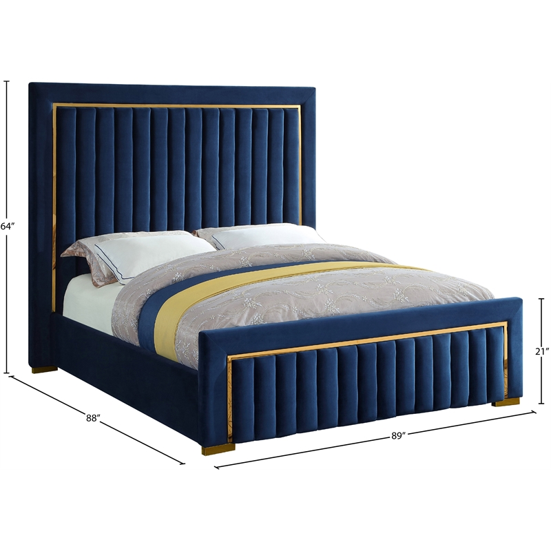 Meridian Furniture Dolce Solid Wood and Velvet King Bed in Navy