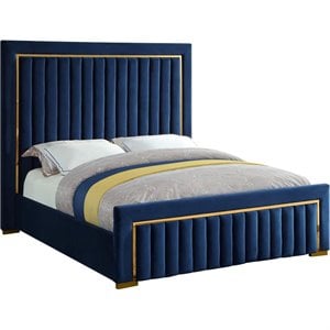 Meridian Furniture Dolce Solid Wood and Velvet King Bed in Navy