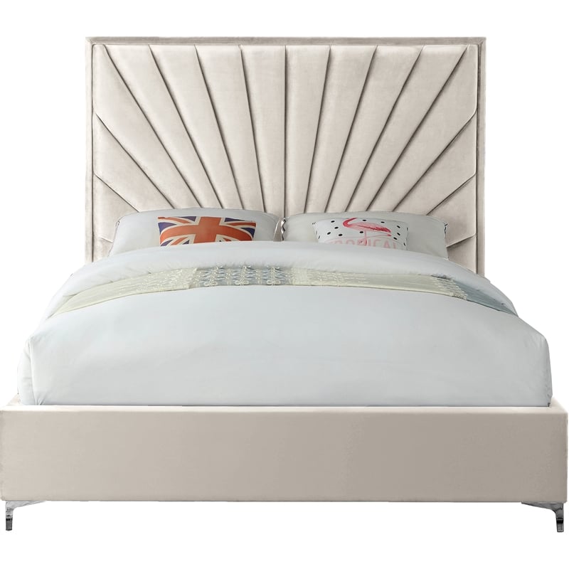 Meridian Furniture Eclipse Solid Wood and Velvet King Bed in Cream