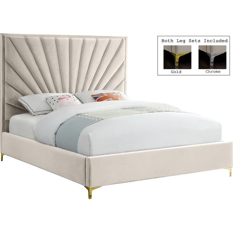 Meridian Furniture Eclipse Solid Wood and Velvet King Bed in Cream