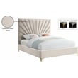 Meridian Furniture Eclipse Solid Wood and Velvet Queen Bed in Cream