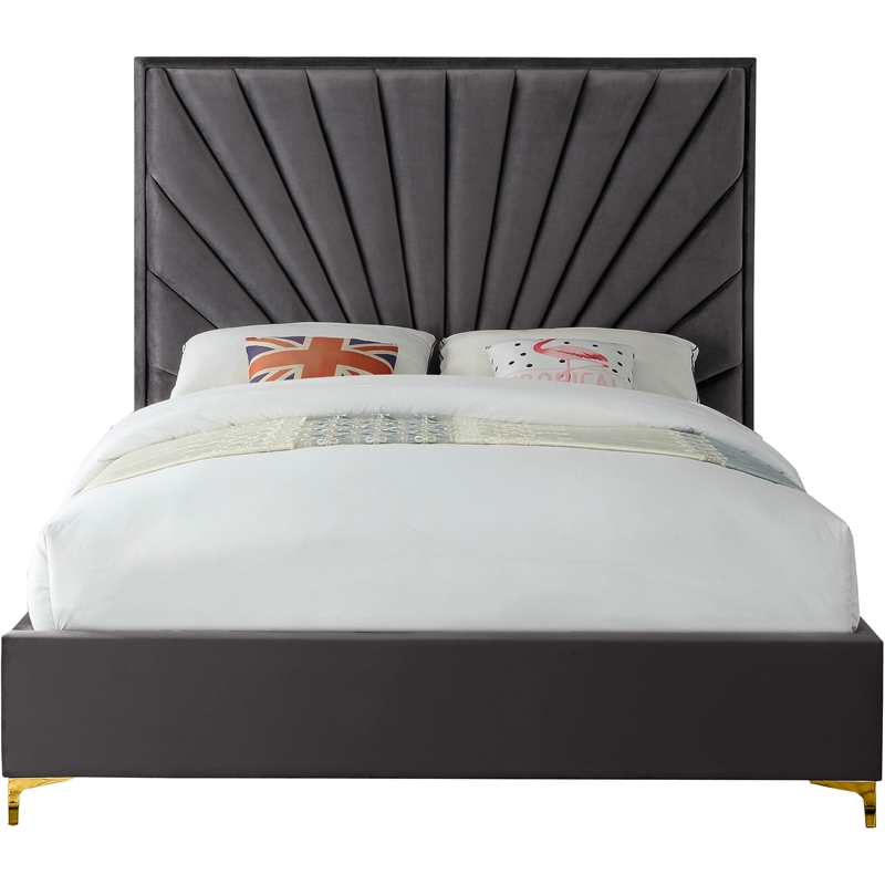 Meridian Furniture Eclipse Solid Wood and Velvet King Bed in Gray