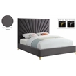 Meridian Furniture Eclipse Solid Wood and Velvet Queen Bed in Gray