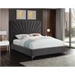 Meridian Furniture Eclipse Solid Wood and Velvet Queen Bed in Gray
