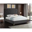 Meridian Furniture Eclipse Solid Wood and Velvet Queen Bed in Gray