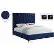Meridian Furniture Eclipse Solid Wood and Velvet Full Bed in Navy