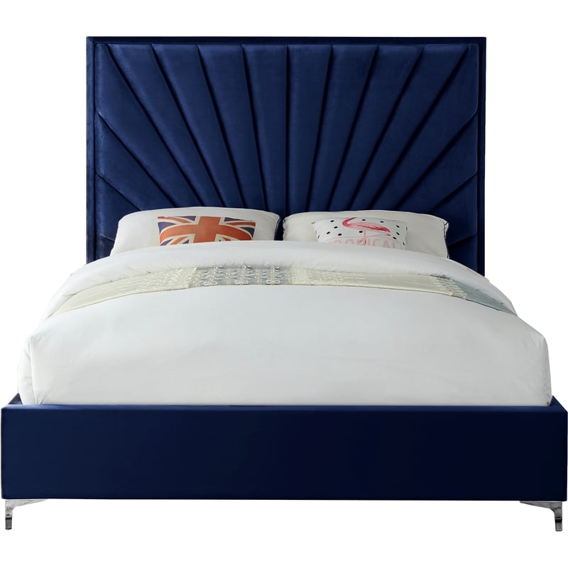 Meridian Furniture Eclipse Solid Wood and Velvet King Bed in Navy