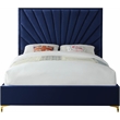 Meridian Furniture Eclipse Solid Wood and Velvet Queen Bed in Navy