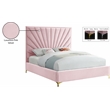 Meridian Furniture Eclipse Solid Wood and Velvet Full Bed in Pink