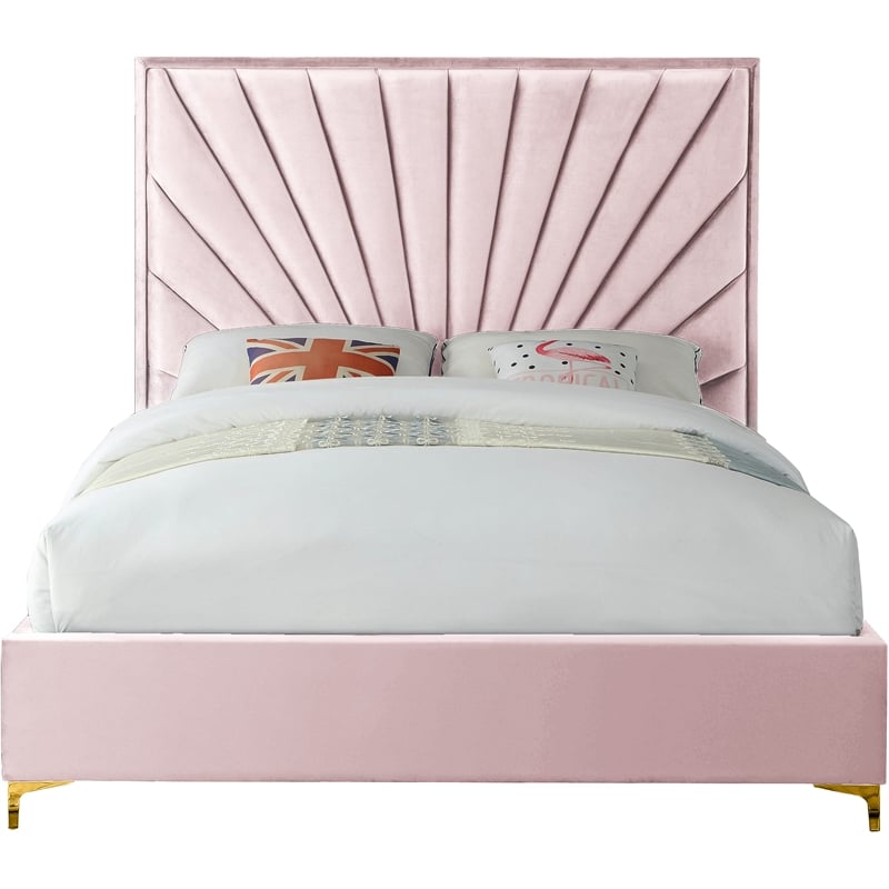 Meridian Furniture Eclipse Solid Wood and Velvet King Bed in Pink
