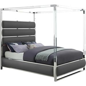 Meridian Furniture Encore Solid Wood and Vegan Leather Queen Bed in Gray