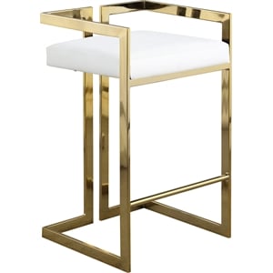 Meridian Furniture Ezra 27&quotH Vegan Leather Counter Stool - White/Gold (Set of 2)