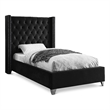 Meridian Furniture Aiden Solid Wood Tufted Velvet Wing Back Twin Bed in Black
