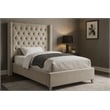 Meridian Furniture Aiden Solid Wood Tufted Velvet Wing Back Twin Bed in Cream