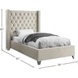 Meridian Furniture Aiden Solid Wood Tufted Velvet Wing Back Twin Bed in Cream
