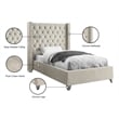 Meridian Furniture Aiden Solid Wood Tufted Velvet Wing Back Twin Bed in Cream