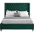 Meridian Furniture Aiden Solid Wood Tufted Velvet Wing Back Full Bed in Green