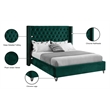 Meridian Furniture Aiden Solid Wood Tufted Velvet Wing Back Full Bed in Green