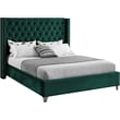 Meridian Furniture Aiden Solid Wood Tufted Velvet Wing Back King Bed in Green