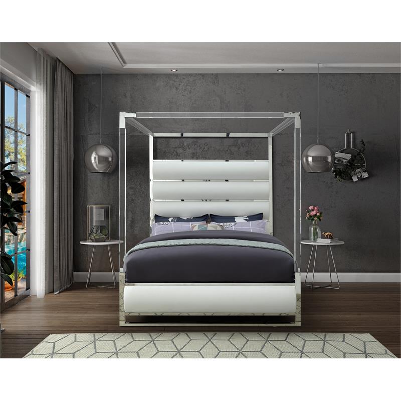 Meridian Furniture Encore Solid Wood and Vegan Leather Queen Bed in White