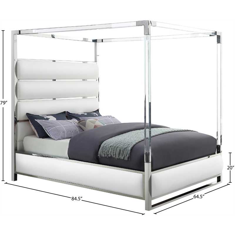 Meridian Furniture Encore Solid Wood and Vegan Leather Queen Bed in White