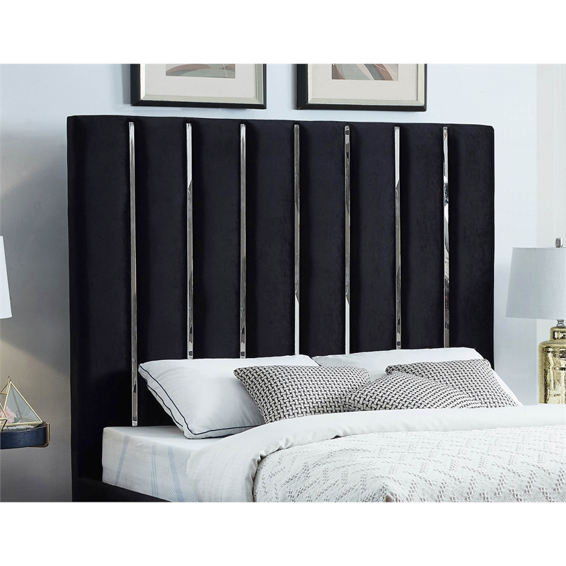 Meridian Furniture Enzo Solid Wood and Velvet Full Bed in Black