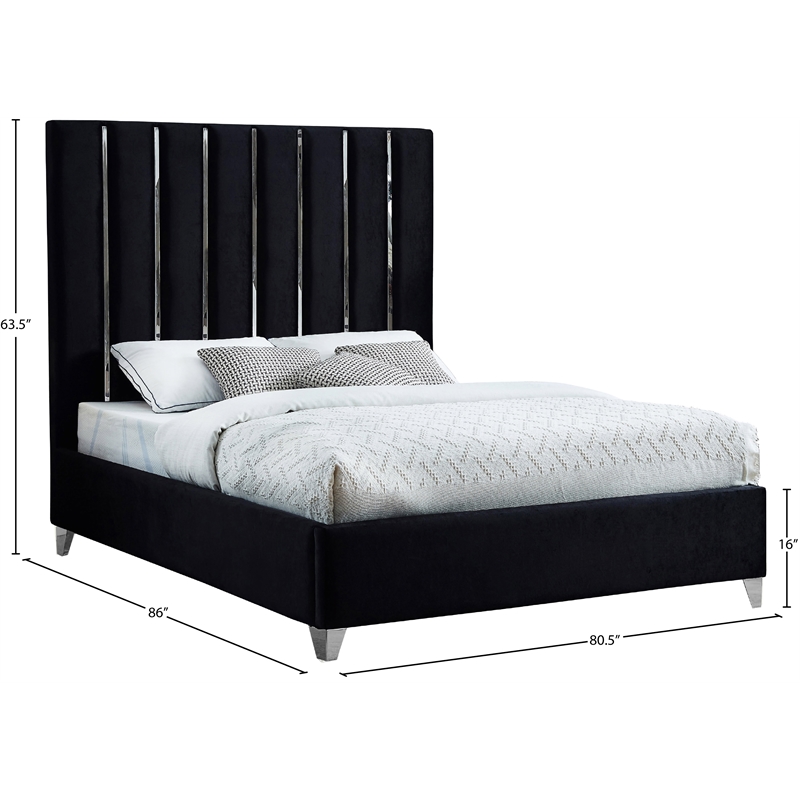 Meridian Furniture Enzo Solid Wood and Velvet King Bed in Black