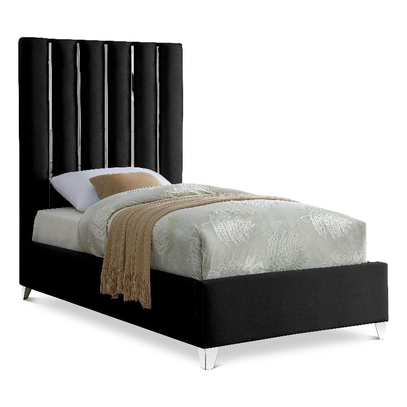 Meridian Furniture Enzo Solid Wood and Velvet Twin Bed in Black