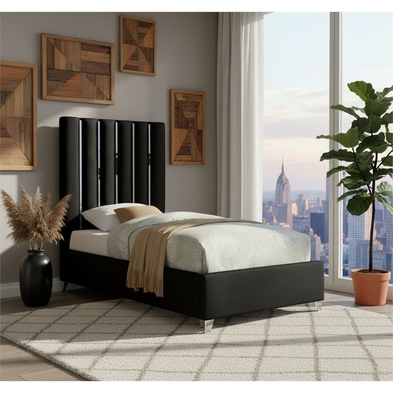 Meridian Furniture Enzo Solid Wood and Velvet Twin Bed in Black