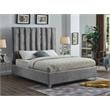 Meridian Furniture Enzo Solid Wood and Velvet King Bed in Gray