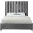 Meridian Furniture Enzo Solid Wood and Velvet Queen Bed in Gray