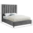 Meridian Furniture Enzo Solid Wood and Velvet Queen Bed in Gray