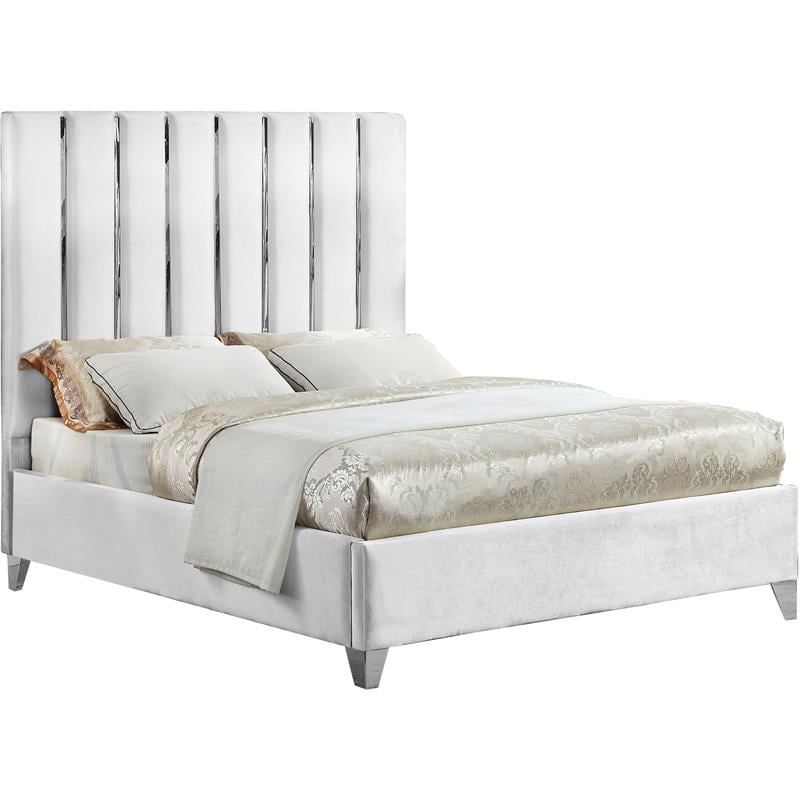 Meridian Furniture Enzo Solid Wood and Velvet Full Bed in White
