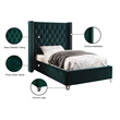 Meridian Furniture Aiden Solid Wood Tufted Velvet Wing Back Twin Bed in Green