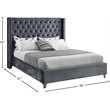 Meridian Furniture Aiden Solid Wood Tufted Velvet Wing Back Full Bed in Gray